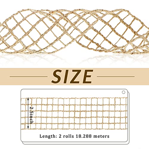 2 Rolls Mesh Burlap Wired Ribbon Open Weave Burlap Net Ribbon Fabric Ribbon DIY Craft Ribbon for Wrapping Bow Wreath DIY Crafts Party Home Decors (20 Yards x 2.5 Inch)