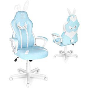 joyfly gaming computer chair for girls teens, ergonomic pc office kawaii gamer chair with lumbar support for women（light blue）