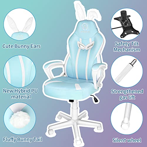 JOYFLY Gaming Computer Chair for Girls Teens, Ergonomic PC Office Kawaii Gamer Chair with Lumbar Support for Women（Light Blue）