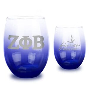 bad bananas bbgreek zeta phi beta sorority paraphernalia - set of two blue ombre 21oz stemless glasses - official vendor - finer since 1920
