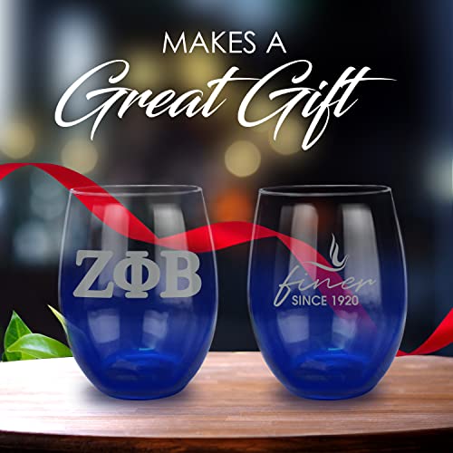 Bad Bananas BBGreek Zeta Phi Beta Sorority Paraphernalia - Set of Two Blue Ombre 21oz Stemless Glasses - Official Vendor - Finer Since 1920