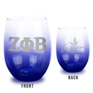 Bad Bananas BBGreek Zeta Phi Beta Sorority Paraphernalia - Set of Two Blue Ombre 21oz Stemless Glasses - Official Vendor - Finer Since 1920