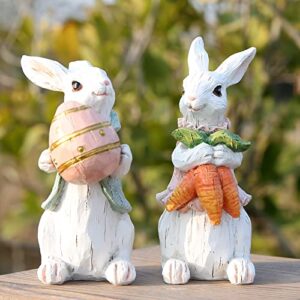 Hodao Easter Bunny Decorations Spring Home Decor Bunny Figurines(Easter White Rabbit 2pcs)