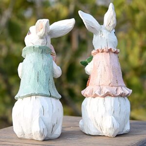 Hodao Easter Bunny Decorations Spring Home Decor Bunny Figurines(Easter White Rabbit 2pcs)