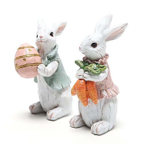 Hodao Easter Bunny Decorations Spring Home Decor Bunny Figurines(Easter White Rabbit 2pcs)