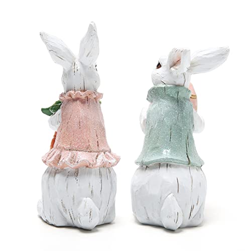 Hodao Easter Bunny Decorations Spring Home Decor Bunny Figurines(Easter White Rabbit 2pcs)