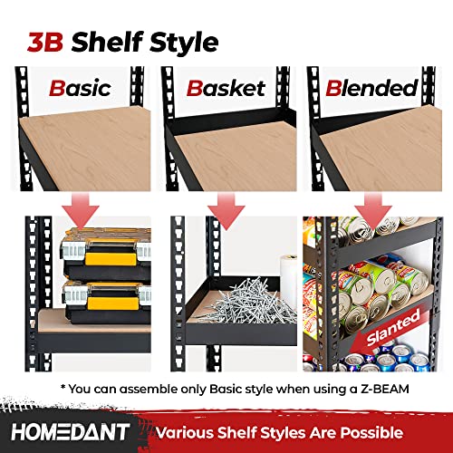 HOMEDANT Z-beam 5 Tier Laminated Heavy Duty Garage Storage Adjustable Wide Size Metal Shelving Unit Utility Rack Shelves Organization Multipurpose Shelf Shed Warehouse 47.7"W x 24.1"D x 71.3"H 1Pack