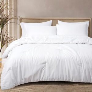 phf ultra soft comforter sets queen-7 pieces bed in a bag comforter & sheet set all season-comfy lightweight bedding set comforter, sheets, pillowcases & shams, white