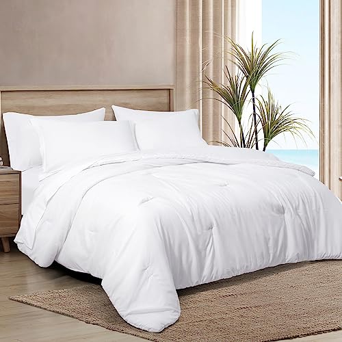 PHF Ultra Soft Comforter Sets Queen-7 Pieces Bed in A Bag Comforter & Sheet Set All Season-Comfy Lightweight Bedding Set Comforter, Sheets, Pillowcases & Shams, White
