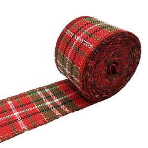 wired edge buffalo plaid ribbon and fabric burlap ribbon for diy craft wrapping christmas decoration 6.56 yard (2.36 inch, red&green plaid, 1 roll)