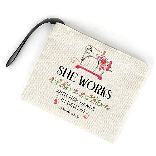 Sewing Gifts, Gifts for Quilters, Sewing Gifts for Sewing Lovers, Quilting Gifts for Women, Mom, Aunt, Sister, Grandma, Quilters for Birthday Christmas Gift Ideas – She Works with Her Hands Makeup Bag