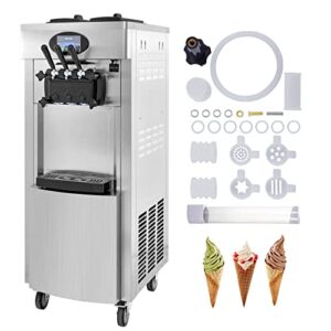 vevor 2200w commercial soft ice cream machine 3 flavors 5.3 to 7.4gallon per hour precooling at night auto clean lcd panel for restaurants snack bar, sliver
