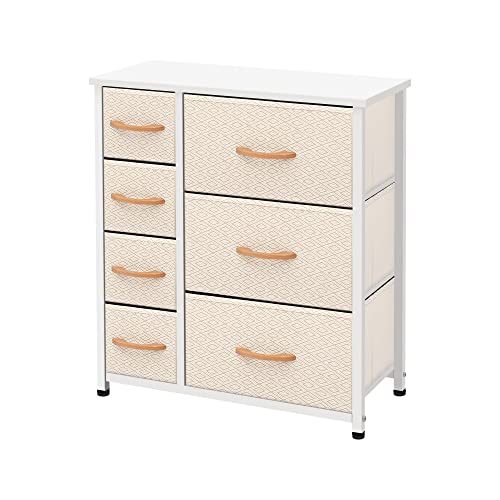 AZL1 Life Concept Vertical Dresser Storage Tower, Steel Frame, Wood Top, Easy Pull Fabric Bins-Organizer Unit for Bedroom, Hallway, Entryway, Closets-7 Drawers, Ivory