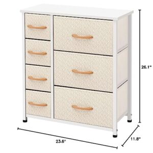 AZL1 Life Concept Vertical Dresser Storage Tower, Steel Frame, Wood Top, Easy Pull Fabric Bins-Organizer Unit for Bedroom, Hallway, Entryway, Closets-7 Drawers, Ivory