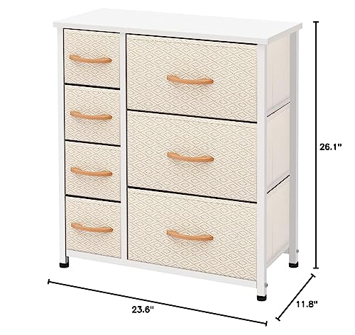 AZL1 Life Concept Vertical Dresser Storage Tower, Steel Frame, Wood Top, Easy Pull Fabric Bins-Organizer Unit for Bedroom, Hallway, Entryway, Closets-7 Drawers, Ivory