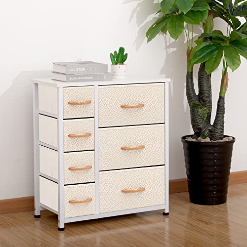 AZL1 Life Concept Vertical Dresser Storage Tower, Steel Frame, Wood Top, Easy Pull Fabric Bins-Organizer Unit for Bedroom, Hallway, Entryway, Closets-7 Drawers, Ivory