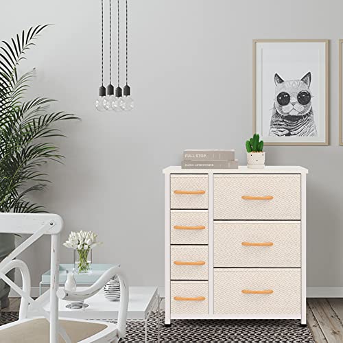 AZL1 Life Concept Vertical Dresser Storage Tower, Steel Frame, Wood Top, Easy Pull Fabric Bins-Organizer Unit for Bedroom, Hallway, Entryway, Closets-7 Drawers, Ivory