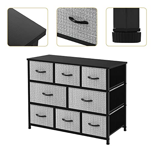 AZL1 Life Concept Extra Wide Organizer 8-Drawer Closet Shelves, Dressers Storage Chest for Bedroom, Living Room, Hallway & Nursery with Easy Pull Fabric Bins Wood Top, Black and White