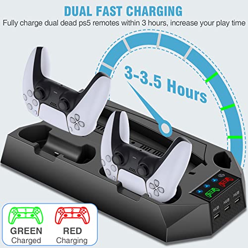 CYKOARMOR PS5 Stand with Cooling Station and Dual Controller Charging Station for PS5 Digital Edition, PS5 Disc Version, PS5 Cooling Fan with Headset Holder and 3 Adjustable Fan Speeds Black