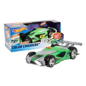 hot wheels color crashers mach speeder vehicle, 10-inch green motorized car with lights and realistic racing sounds, kids toys for ages 3 up