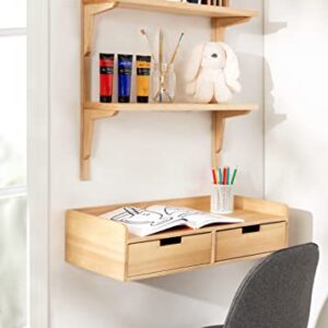 Kate and Laurel Kitt Modern Floating Desk, Natural Wood, Scandinavian Wall Mounted Double Drawer Console Table for Storage and Display, 28x12x6.5
