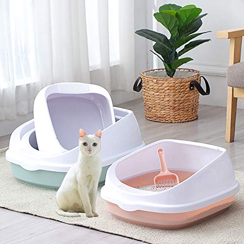 Shulemin Litter Box High Side and Back Litter Box Semi-Enclosed Detachable Pet Cats Sand Litter Box Scoop Toilet Tray Litter Pan Sifting Litter Box for Cats Dogs Grey S
