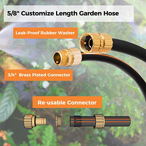 Giraffe Tools Garden Hose 5/8" x 25ft, Custom Length, No Kink, Flexible, Leakproof Water Hose, Male Female Fittings, 600 Burst PSI, 25ft, Black Orange