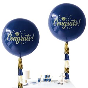 NICROLANDEE 2023 Graduation Navy Blue Party Decorations - 36 Inch Giant Round Balloons with Paper Tassels Garland for Graduation Party, Congrats Grad Party, Photo Prop Backdrop