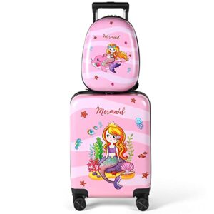kids luggage and backpack 18" suitcase with spinner wheel hard case travel suitcase 13" backpack girl suitcase set for kid travel suitcase supplies (pink, mermaid style)