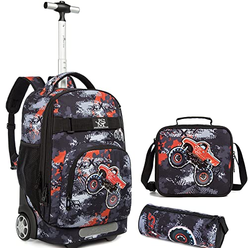 MOHCO 19 inch Rolling Backpack Set Wheeled School Book bag with Insulated Lunch Bag and Pencil Case (Moto)