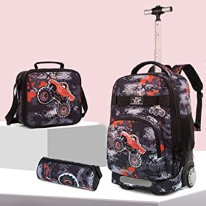 MOHCO 19 inch Rolling Backpack Set Wheeled School Book bag with Insulated Lunch Bag and Pencil Case (Moto)