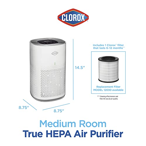 Clorox Air Purifiers for Home, True HEPA Filter, Medium Rooms Up to 1,000 Sq Ft, Removes 99.9% of Mold, Viruses, Wildfire Smoke, Allergens, Pet Allergies, Dust, AUTO Mode, Whisper Quiet