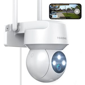 TOAIOHO 2K Security Camera Outdoor, Camera for Home Security Outside with Color Night Vision, Motion Detection and Alarm, 2-Way Talk, IP66 Waterproof, 360°Viewing,SD Card & Cloud Service