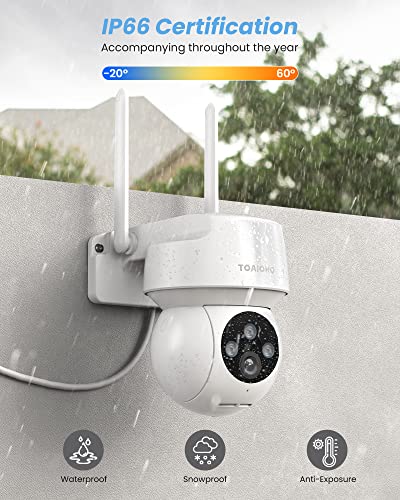 TOAIOHO 2K Security Camera Outdoor, Camera for Home Security Outside with Color Night Vision, Motion Detection and Alarm, 2-Way Talk, IP66 Waterproof, 360°Viewing,SD Card & Cloud Service