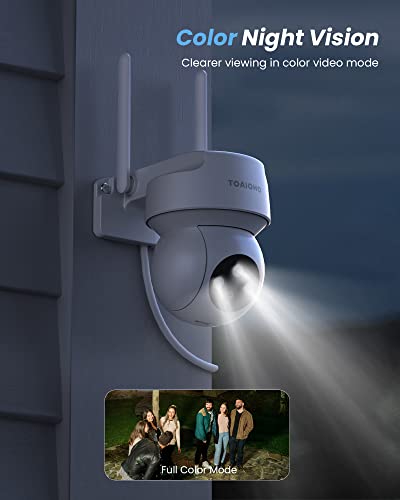 TOAIOHO 2K Security Camera Outdoor, Camera for Home Security Outside with Color Night Vision, Motion Detection and Alarm, 2-Way Talk, IP66 Waterproof, 360°Viewing,SD Card & Cloud Service