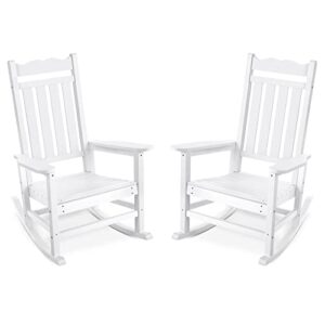 stoog set of 2 outdoor rocking chairs, hips plastic porch rocker with 400 lbs weight capacity, for backyard, fire pit, lawn, garden and indoor (white)
