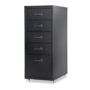 corpuwn 5 drawer mobile storage cabinet, 27" metal storage dresser cabinet with castor wheels,16" deep small organization chest for home office,easy assembly without screws,black