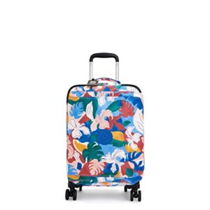 kipling spontaneous s softside spinner wheel luggage, cabin sized, elastic straps, botanical prt, 13''l x 20.75''h x 8.25''d