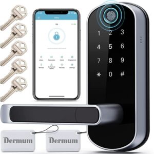 dermum smart lock, keyless entry door lock, smart door lock, smart lock for front door, door lock with keypad, fingerprint door lock, biometric door lock, digital door lock with handle