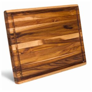 extra large teak wood cutting board, [edge grain, 20"l x 15"w x 1.5"t] juice groove, reversible, hand grips by shumaru california
