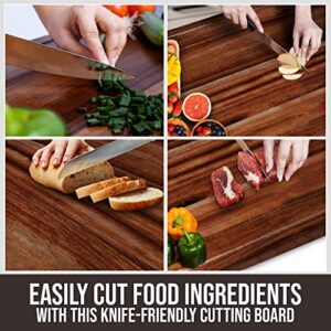 Cucina Green 30 Inches Noodle Board Stove Cover & Cutting Board - Large Acacia Wood Chopping Board with Juice Groove Adjustable Non Slip Rubberized Legs - Multi-Purpose Carving Board & Serving Tray