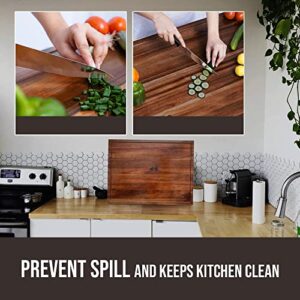 Cucina Green 30 Inches Noodle Board Stove Cover & Cutting Board - Large Acacia Wood Chopping Board with Juice Groove Adjustable Non Slip Rubberized Legs - Multi-Purpose Carving Board & Serving Tray