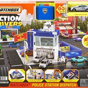 Matchbox Action Drivers Police Station Dispatch Playset with 1 Helicopter & 1 Ford Police Car, with Lights & Sounds