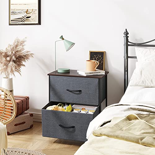 WLIVE 2-Drawer Nightstand and 5-Drawer Dresser Set, Fabric Storage Tower for Bedroom, Hallway, Nursery, Closets, Tall Chest Organizer Unit with Textured Print Fabric Bins, Steel Frame