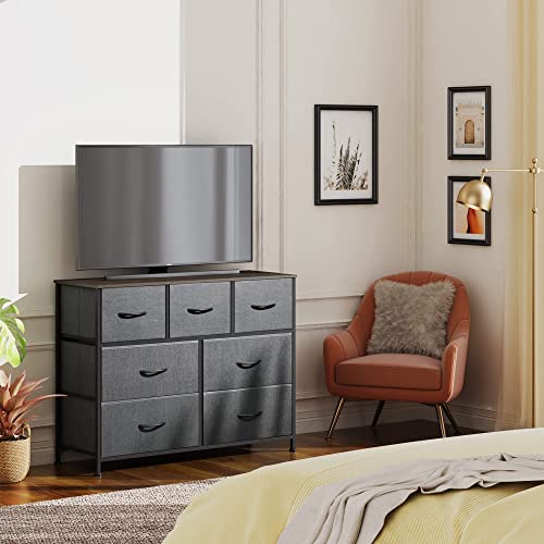 WLIVE 2-Drawer Nightstand and 7-Drawer Dresser Set, Fabric Storage Tower for Bedroom, Hallway, Nursery, Closets, Tall Chest Organizer Unit with Textured Print Fabric Bins, Steel Frame