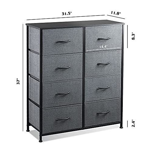 WLIVE 5-Drawer Dresser and 8-Drawer Dresser Set, Fabric Storage Tower for Bedroom, Hallway, Nursery, Closets, Tall Chest Organizer Unit with Textured Print Fabric Bins, Steel Frame, Wood Top, Easy Pul