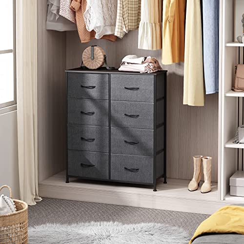 WLIVE 5-Drawer Dresser and 8-Drawer Dresser Set, Fabric Storage Tower for Bedroom, Hallway, Nursery, Closets, Tall Chest Organizer Unit with Textured Print Fabric Bins, Steel Frame, Wood Top, Easy Pul