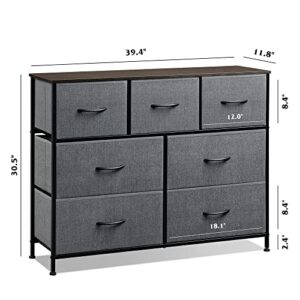 WLIVE 2-Drawer Nightstand and 7-Drawer Dresser Set, Fabric Storage Tower for Bedroom, Hallway, Nursery, Closets, Tall Chest Organizer Unit with Textured Print Fabric Bins, Steel Frame