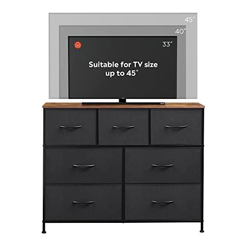 WLIVE 1-Drawer Nightstand and 7-Drawer Dresser Set, Fabric Storage Tower for Bedroom, Hallway, Nursery, Closets, Tall Chest Organizer Unit with Textured Print Fabric Bins, Steel Frame