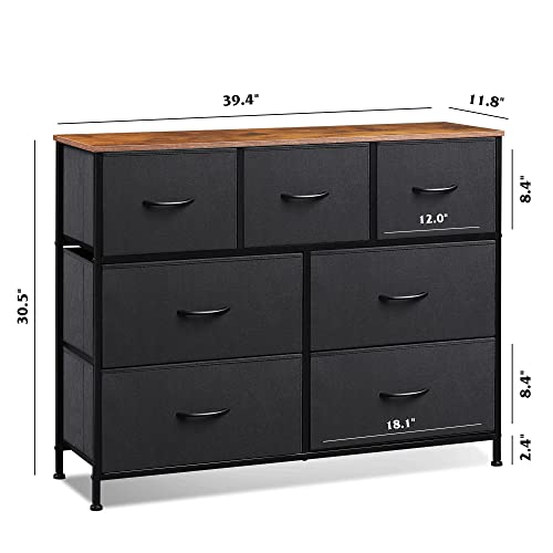 WLIVE 1-Drawer Nightstand and 7-Drawer Dresser Set, Fabric Storage Tower for Bedroom, Hallway, Nursery, Closets, Tall Chest Organizer Unit with Textured Print Fabric Bins, Steel Frame